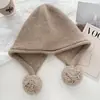 Nuevo Gorro de Lana Balaclava Otoño e Invierno para Mujer, Gorro de Punto Cálido de Invierno con Pompón que Protege los Oídos, Hace que la Cara Parezca Más Pequeña