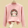 Roupa de baixo infantil com forro de fleece para outono e inverno 2026, novo estilo, blusa infantil de gola alta curta, camiseta de manga comprida para usar em camadas no outono e inverno