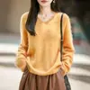 Suéter de punto de lana sin costuras con cuello en V para mujer, otoño e invierno, suéter holgado de manga larga de forro polar, top básico de estilo casual