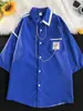 Collar Estilo Hong Kong Estilo Francés Diseño Retro Camiseta de Manga Corta para Hombre y Mujer Verano Holgada Ajuste Relajado Contraste de Color Camisa Trendy Ins