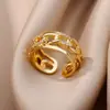 Anillo Abierto de Oro de 18 Quilates Completamente Diamantado No Desvanecible para Mujer, Anillo de Hoja de Circonita para Mujer, Anillo de Alta Gama
