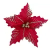 Nuevas flores de Navidad con purpurina dorada, decoraciones de Navidad, flores de Pascua de terciopelo, fabricante, transfronterizo, brillante, artificial, para decoraciones de fiesta