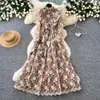 Vestido Largo Floral Elegante Estilo Francés Ligero para Mujer Cintura Ceñida Falda Línea A Adelgazante Temperamento Dobladillo Amplio Vestido Largo