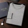 Suéter Masculino de Caxemira de Dupla Camada, Gola Redonda, Pulôver Leve para Negócios Casuais, Camada Base de Tricô de Lã, Suéter de Manga Longa