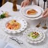 Vajilla de estilo europeo con borde dorado en relieve, Plato de cerámica para el hogar, Plato para bistec estilo occidental, Plato para postre/aperitivo, Borde dorado en relieve