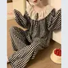 Pijama Nuevo al por Mayor para Mujer Transmisión en Vivo Celebridad de Internet Popular Algodón Nube Solapa Grande Encaje Conjunto de Ropa para el Hogar de Primavera y Otoño