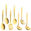 Juego de cocina de acero inoxidable 201 con mango largo, cuchara y espátula bañadas en oro para el hogar transfronterizo, cuchara sopera y espumadera de acero inoxidable
