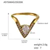 Anillo de acero inoxidable Xinyixin con forma de V, diamantes 5A de circón, apertura lateral ajustable, sin decoloración, lujo ligero, anillo para dedo de comida