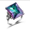 Anillo de diamante cuadrado de Topacio de siete colores de Rongyu, el más vendido, para mujer, personalidad creativa europea y americana, incrustado con gema arcoíris