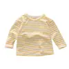 Camiseta Básica de Color Caramelo para Niños 2024 Otoño Nueva Versión Coreana Camiseta de Manga Larga a Rayas con Parche Base para Bebé