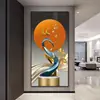 Pintura Colgante de Porcelana de Cristal para Recibidor, Pintura Decorativa con Acabado de Alta Gama, Diseño de Ciervo de Lujo Ligero para Pasillo y Vestíbulo, Decoración del Hogar, Suministrado Exclusivamente por la Empresa