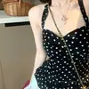 2257 # Top tipo camisola de lunares estilo francés para mujer con tirante halter, puro y deseable, fruncido a la cintura estilo princesa