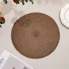 Manteles redondos de yute tejido multiestilo, tapetes huecos de cuerda de yute vintage para aislamiento térmico, tapetes decorativos para mesas de comedor occidentales y mesas de café
