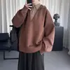 Sudadera Falsa de Dos Piezas con Cuello en V para Hombre Otoño e Invierno Silueta Hoodie Pesado Holgazán Chaqueta Rayada Americana de Gama Alta