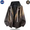 Chaqueta de cuero con capucha de dos piezas de imitación, elegante y de alta calidad, marca NASA para hombre, abrigo casual de moda para otoño, gama alta