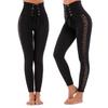 Meiluoshi Moda Europeia e Americana Nova Leggings com Costura Lateral de Renda Cintura Alta Cintura Renda de Milho Cadarço Calças no Tornozelo