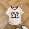 Camiseta de Manga Corta Bordada con Bloques de Color Estilo Retro Americano para Mujer, Verano 2026, Top Corto de Alta Gama Ajustado