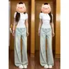 Pantalones vaqueros anchos lavables de cuatro estaciones para mujer, pantalones rectos de verano finos de cintura alta, pantalones largos para mujer petite