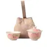 Taza de té gaiwan rosa melocotón pintada a mano Miyan, juego de té de viaje con bolsa de almacenamiento portátil, exquisito juego de té para una persona