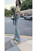 Jeans Skinny Feminino Vintage de Inverno, Calças Flare Slim-Fit Petite, Cintura Alta, Caimento Fluido, Comprimento no Chão