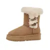 Nuevas Botas de Nieve con Hebilla de Cuerno de Invierno 2025 para Mujer, Botines Cálidos de Ante con Suela Gruesa para Aumentar la Altura, Zapatos de Algodón Engrosados