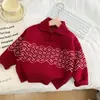 Suéter Vermelho de Ano Novo para Meninos e Meninas Suéter de Tricô de Inverno Novo para Crianças Pequenas e Médias Roupas Festivas e da Moda de Ano Novo para Crianças