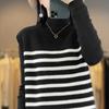 Outono e Inverno Novo Estilo Coreano Colete Listrado em Blocos de Cor Preto e Branco Gola Redonda Lã Tricô Sem Mangas para Mulheres