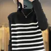 Chaleco de punto de primavera y otoño nuevo estilo coreano, a rayas blancas y negras, bloques de color, cuello redondo, color contrastante, sin mangas, prenda exterior de punto en capas para mujer