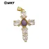 Wt-Mp320 Exquisito Delgado Cruz Transparente Zircón y Piedra de Color Chapado en Oro de 18 Quilates Colgante DIY Hecho a Mano