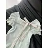 ChenlingPrecio Real Original Algodón Arrugado Doble Cara Verde Menta Camiseta de Manga Corta Verano Diseño de Top Hombros Descubiertos
