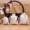 Bolsa de Linho Fino com Cordão, Saco com Cordão para Guardar Artefatos Culturais, Saco para Guardar Pulseira de Contas de Lótus, Saco de Linho em Estoque