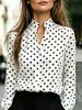 Camisa casual versátil retro de manga larga con cuello alto, abertura frontal y estampado de lunares, para mujer, transfronteriza de Amazon europea y americana