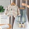 Conjunto de Dos Piezas de Sudadera de Punto con Letras Retro Estilosa Coreana para Niños de Primavera y Otoño Dopamina y Jeans Casuales Venta al por Mayor