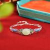 Yuebao Jewelry Plata de Ley S925 Jade Hetian Jaspe de Agua Clara Esmalte Cloisonné Patrón de Hierba Tang Pulsera de Fideos de Huevo Pulsera Ruyi