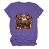Camiseta feminina da Amazon Wish, transfronteiriça europeia e americana, de caimento solto, com estampas de bezerro de três cabeças, abóbora em carroça e folha de bordo, gola redonda, mangas curtas