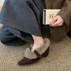 Sapatos Peludos Retro de Outono e Inverno de Ponta Fina com Salto Escondido para Mulheres, Novos Sapatos de Pelúcia Deslizantes Confortáveis para Outono e Inverno