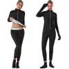 Ropa Moldeadora Transfronteriza Inductora de Sudor Pantalones de Cintura Alta Control de Abdomen Conjunto de Yoga Chaqueta Deportiva de Sauna con Cremallera Manga Larga Cuello Alto para Fitness