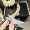 Sandalias de Tacón Alto Cerradas Inspiradas en Chanel Estilo Francés para Mujer, Nuevo Modelo Otoño 2025, Tacón Fino, Punta Fina, Tacones Altos sin Cierre