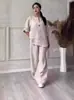2026 Comercio Exterior Transfronterizo Amazon Moda Ropa Europea y Americana para Mujer Top Cómodo Holgado Pantalones de Pierna Ancha Conjunto Casual de Algodón y Lino