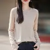 Suéter de punto fino para mujer, cuello redondo, color liso, manga larga, corte ajustado, adecuado para primavera y otoño, suave y cómodo, simple y versátil, se puede usar como capa interior o exterior, estilo jersey