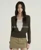 ChuWu STUDIO Suéter de malha de alta qualidade para mulheres, de duas peças falsas, para primavera e outono, com gola dobrável