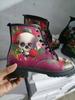 Botas Martin Nuevas Estampadas Europeas y Americanas para Mujer Botas de Cuero con Calavera y Rosa Británica Botas Chelsea con Cordones Amazon
