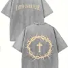 [Transfronterizo 230g] Camiseta Estampada de Algodón de Alta Calidad Lavada Retro con Patrón Fe sobre Miedo Camiseta para Hombre