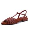 Sapatos romanos de salto baixo trançados, novos sapatos femininos de verão, sandálias abertas para combinar, uso externo, sapatos de praia para viagem