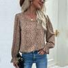 Estação Independente da Amazon Comércio Exterior Transfronteiriço Mais Vendido Retrô Manga Longa Slim Fit Slim Fit Gola Redonda Estampa de Leopardo Camisa Azul Feminina