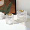 Tarro de Almacenamiento de Vidrio Repujado Francés Ins Retro Adorno de Decoración de Escritorio Tarro para Bastoncillos de Algodón de Maquillaje con Tapa Caja de Almacenamiento