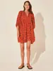 Moda Transfronteriza para Mujer Cuerda de Corbata Floral Manga Corta Holgada Casual Vestido de Ram Falda de Vacaciones en la Playa