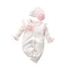 Boomsuit do bebê menina Primavera e Outono Roupas de saída fofas do bebê Chapéu de manga comprida estilo coreano Recém-nascido Escalada Rosa