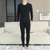 Conjunto de ropa interior térmica de cuello bajo para otoño e invierno para hombres de mediana edad y mayores, camiseta térmica de algodón Lycra, capa base delgada y cálida para papá