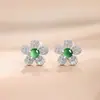 Pendientes de Botón de Jade Natural de Alta Calidad Calidad A Flor Verde Yang Plata S925 Incrustada Moda Exquisita para Mujer